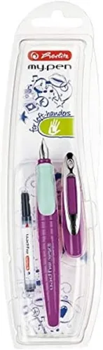 Vista 4 de Herlitz 11167988 - Pluma escolar (punta media) con cartucho de tinta, Negro/Blanco, 1 unidad (paquete de 1), Para zurdos