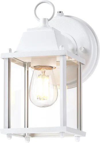 Vista 10 de LIT-PaTH Farol de pared para exteriores, aplique de pared como accesorio de iluminación de porche, base E26, carcasa de aluminio más vidrio Blanco