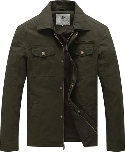 Vista 15 de WenVen Chaqueta de solapa militar de algodón de lona casual para hombre