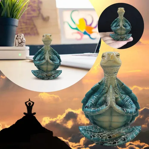 Vista 4 de Juego de 2 figuras de yoga de tortuga marina – Decoración de tortuga meditadora de verano para jardín de primavera, decoración de oficina en casa
