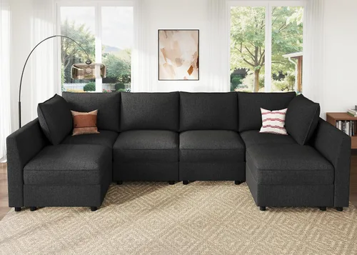 Vista 38 de HONBAY Sofá seccional modular con almacenamiento en forma de L sofá seccional, sofás convertibles para sala de estar - verde