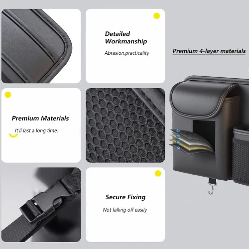 Vista 5 de Tumecos Bolsa de almacenamiento para el respaldo del asiento del automóvil, organizador de asiento trasero con caja de pañuelos, bolsillo
