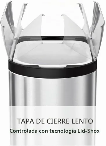 Vista 5 de Simplehuman - Cubo de basura para baño con tapa abatible de 10 litros / 2.6 galones, acero inoxidable cepillado con borde negro