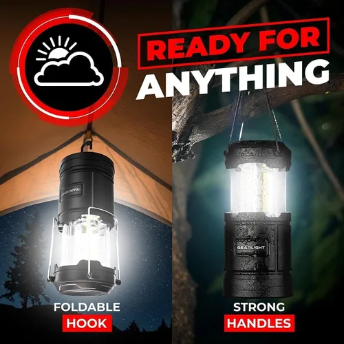 Vista 5 de GearLight Linterna de camping recargable, 2 linternas LED portátiles con base magnética y gancho plegable para uso de emergencia o campamentos, kit