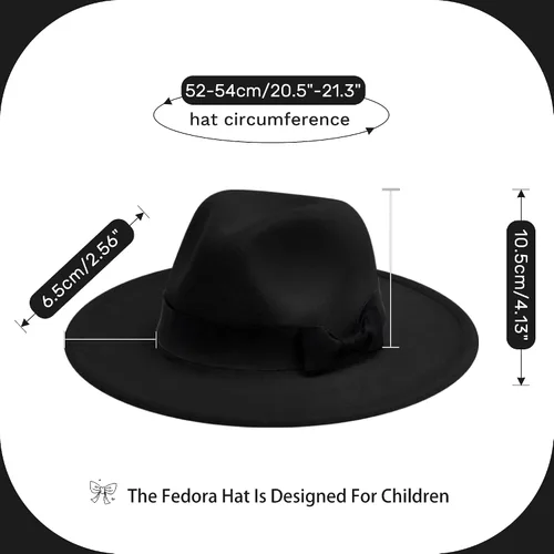 Vista 2 de Sombrero de fieltro clásico de ala ancha para niños y niñas, con lazo y hebilla de cinturón