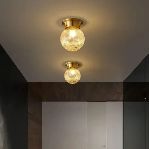 Vista 3 de Pattern Glass Semi Flush Mount Ceiling Lamp, Modern Globe Ceiling Light Brass Chandelier, Copper Pendant Lights E27 Ceiling Lighting Fixtures for