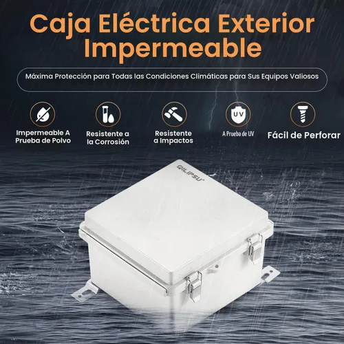 Vista 2 de QILIPSU - Caja de conexiones de acero inoxidable con tapa, bisagras y placa de montaje, universal, impermeable IP67, plástico ABS, gris, recinto