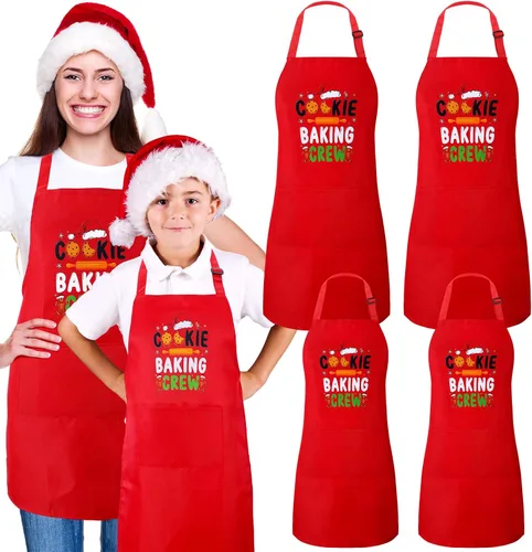 Vista 7 de Suhine Paquete de 4 Delantales de Navidad para Adultos Verde Delantales de Cocina de Navidad para Cocinar Hornear Galletas Equipo Delantales a Juego
