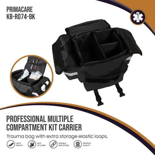 Vista 4 de Primacare KB-RO74-BK Bolsa de trauma de primera respuesta, 17 x 9 x 7 pulgadas, negro, organizador de suministros médicos EMT/EMS con separadores