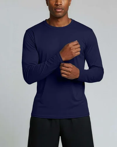 Vista 21 de Real Essentials Paquete de 4 unidades: camiseta de manga larga para hombre Dry Fit, disipa la humedad, protección solar FPU 50+ contra rayos