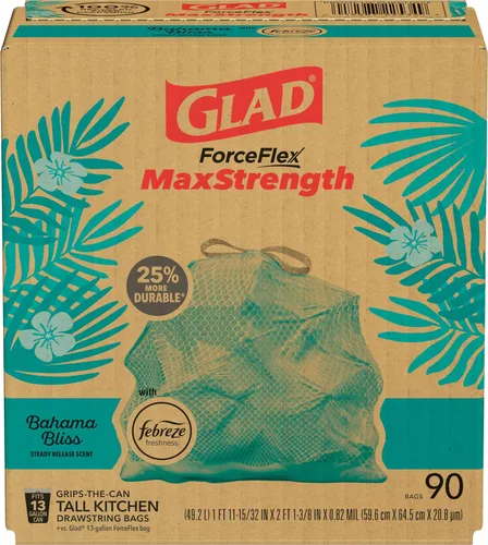 Vista 11 de Glad ForceFlex MaxStrength - Bolsas de basura para cocina, 13 galones, Bahama Bliss Febreze, 90 unidades (el paquete puede variar)