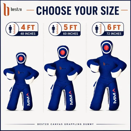 Vista 5 de Bestzo MMA Martial Arts - Saco de boxeo brasileño para Jiu Jitsu, posición sentada, manos sin llenar en la parte delantera Azul