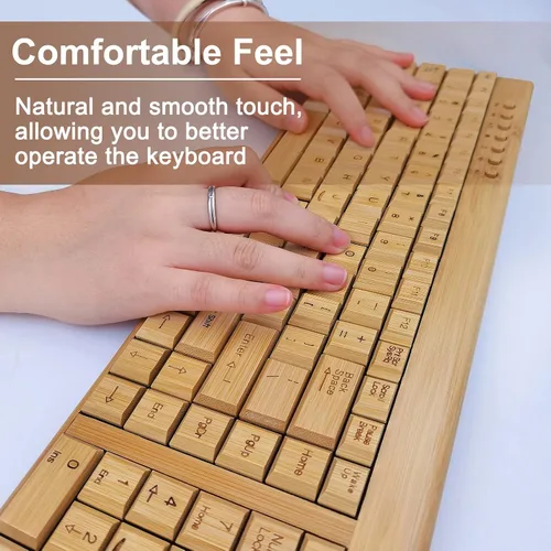 Vista 3 de Smart Tech Combo de teclado y mouse inalámbricos de bambú natural de 2,4 GHz para PC