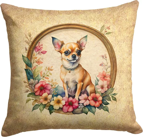 Vista 192 de Caroline's Treasures DAC2072PW1414 Affenpinscher and Flowers - Almohada decorativa de tela, lavable a máquina, para interiores y exteriores