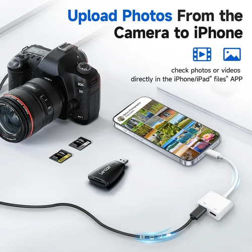 Vista 7 de [Certificado MFi de Apple] Adaptador de cámara Lightning a USB con puerto de carga, cable OTG portátil USB3.0 hembra para iPad para conectar lector
