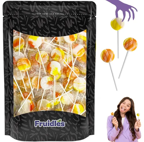 Vista 4 de Fruidles Paletas de maíz de Halloween, bolas y barriles, ideales para rellenos de bolsas de golosinas de fiesta de Halloween, envueltas