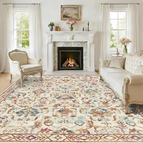 Vista 46 de Alfombra de área pequeña de 2 x 3 pulgadas, color beige, para entrada, baño, cocina, antideslizante, de pelo bajo, lavable, moderna alfombra bohemia