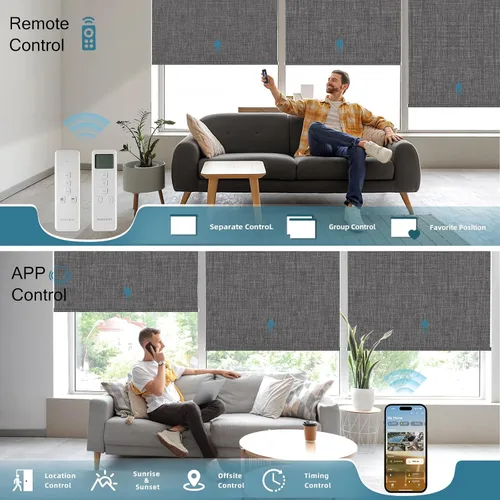 Vista 3 de Persiana Enrollable Motorizada, 100% Persianas Eléctricas con Motor Homekit, Funciona con Alexa, Google Home, Control Remoto, Persianas Eléctricas