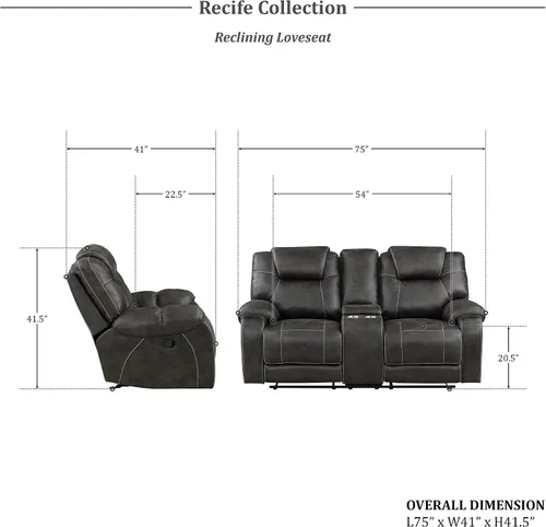 Vista 2 de Lexicon Juego de muebles de sala de estar de 2 piezas, juego de sofá reclinable manual de microfibra pulida con reposabrazos superior de almohada