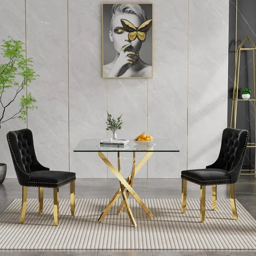 Vista 79 de Juego de mesa de comedor SSLine moderno de 3 piezas con mesa redonda de vidrio para 2, lujosa mesa de comedor circular de 36" con tapa de vidrio