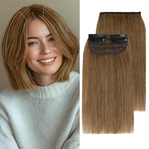 Vista 24 de S-noilite Extensiones de cabello corto con broches, 100% cabello humano real, 2 clips, extensiones con clip para mujeres con cabello delgado, añade