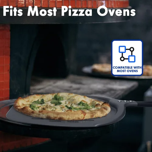 Vista 7 de Paleta de pizza profesional de aluminio, perforada de 12 pulgadas, grado de restaurante, mango largo, antiadherente, cáscara de pizza de metal