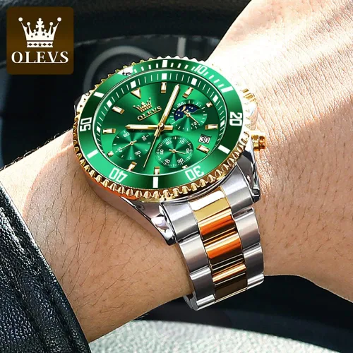 Vista 8 de OLEVS Mens Big Face Watches Stainless Steel Waterproof Date Analog Quartz Watches Fashion Business Chronograph Moon Phase Wrist Watches for Men