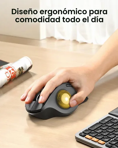 Vista 3 de ProtoArc EM01 NL - Ratón de Trackball inalámbrico, ergonómico Bluetooth Rollerball Pulgar, recargable, para computadora portátil, ángulo ajustable
