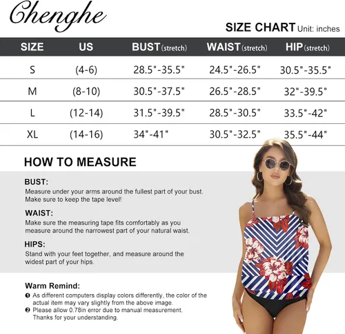 Vista 6 de Tankini de dos piezas para mujer, con parte superior estilo blusón Bandeau y parte inferior modesta de talle alto