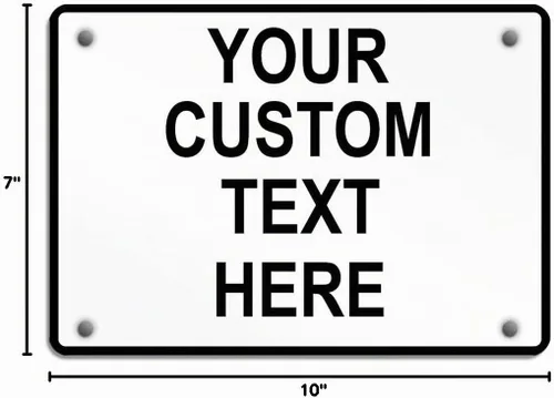 Vista 7 de Letrero de metal resistente a la intemperie de aluminio, varios tamaños, texto personalizado aquí, blanco y negro, regulación de tráfico, letreros