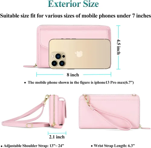 Vista 4 de Peacocktion Cartera para mujer con RFID, cartera cruzada de gran capacidad, 2 correas