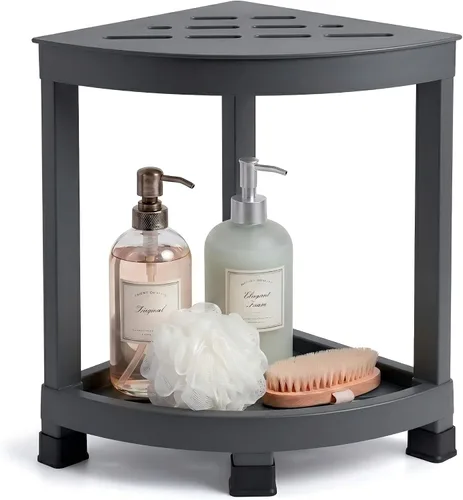 Vista 9 de CROWNFURN Reposapiés de ducha, taburete de ducha impermeable HIPS para ducha interior, banco de ducha de esquina para afeitarse piernas con estante