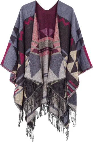 Vista 25 de Chales cálidos para mujer, cárdigan con frente abierto, estilo vintage, poncho