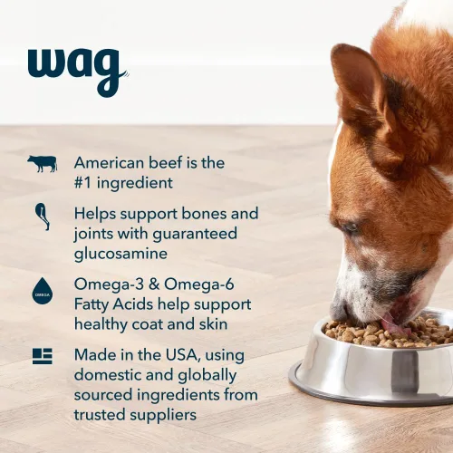 Vista 3 de Marca Amazon - Wag Nutrición Premium para Perros Adultos, Alimento Seco, Apoya la Salud del Estómago y la Piel, Carne de Res y Arroz Integral, Bolsa
