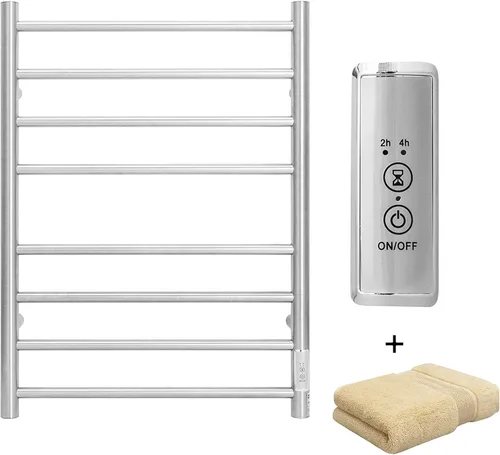Vista 25 de KEG Calentador de toallas montado en la pared con temporizador incorporado 4 barras de acero inoxidable eléctrico calentado toallero para baño