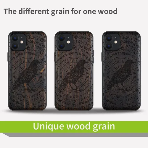 Vista 7 de Carveit Funda magnética de madera para iPhone 12 [madera natural y TPU suave negro] a prueba de golpes, funda de madera única y elegante compatible