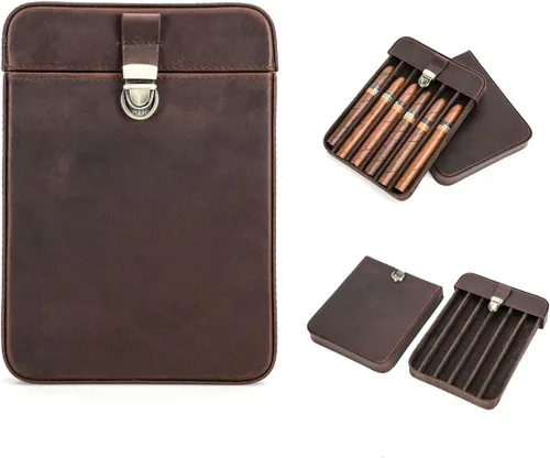 Vista 8 de CONTACTS Crazy Horse - Estuche de cuero para cigarros, caja de cigarros de viaje, 3 ranuras, funda para humidor, organizador portátil por Handmade