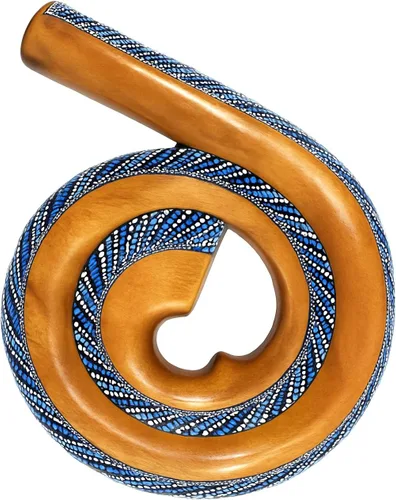 Vista 10 de Didgeridoo en forma de S de madera de caoba de JIVE – Tallado a mano, pintado a mano, tamaño de viaje con tono resonante profundo, popular