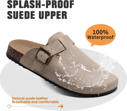 Vista 4 de Suede Clogs Men & Women Unisex Leather Mules Soft Cork Footbed Adjustable Buckle Slip Sandals Potato Shoes with Arch Support