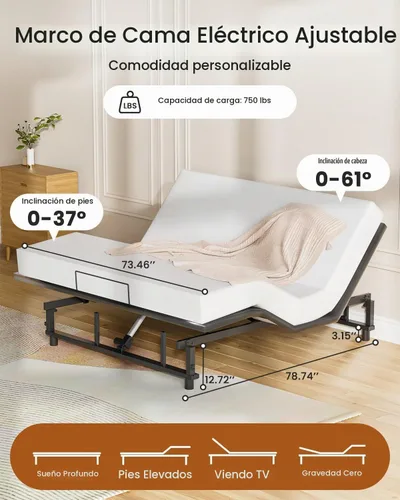 Vista 2 de Mixcous Base de cama ajustable King con control remoto inalámbrico