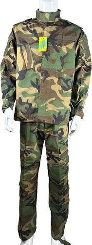 Vista 5 de H World Shopping Militar táctico hombre caza combate BDU uniforme traje camisa y pantalones con cinturón Woodland, Camuflaje del bosque