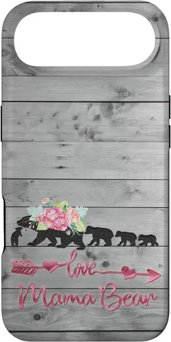 Vista 27 de Pink Floral Black Mama Bear Four Cubs on Vintage Gray Rustic Case for iPhone 17