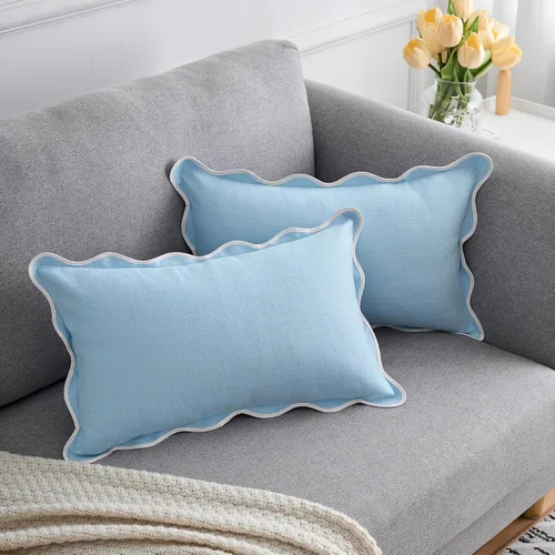 Vista 8 de Juego de 2 fundas de almohada festoneadas de 18 x 18 pulgadas, algodón y lino, estilo bohemio decorativo para sala de estar