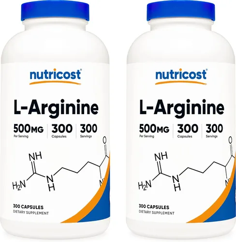 Vista 6 de Nutricost L-Arginina 500mg, 300 Cápsulas - Sin Gluten y Sin OGM
