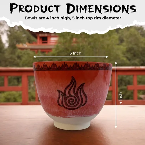 Vista 4 de Surreal Entertainment Avatar The Last Airbender Four Nations - Juego de tazones de sopa y palillos Ramen-Tic, juego de 4 cuencos de fideos Ramen