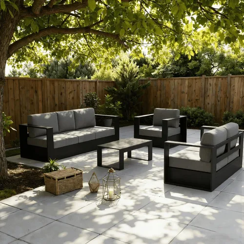 Vista 6 de LayinSun - Juego de muebles de exterior de aluminio de gran tamaño de 5 piezas con mesa auxiliar Negro/Gris oscuro