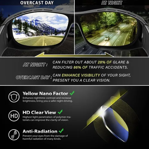 Vista 6 de URUMQI Gafas de conducción de visión nocturna para hombres y mujeres, lentes polarizados antirreflejos, lentes de alta definición amarillas