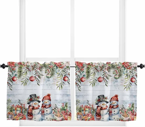 Vista 37 de Cenefas de Navidad de invierno para ventanas, cortinas de cocina con bolsillo para barra, cortinas con aislamiento térmico para ventana de baño