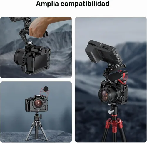 Vista 8 de NEEWER Jaula para cámara R50 compatible con Canon EOS R50, plataforma de video de aluminio con riel NATO, roscas de 1/4", agujeros ARRI de 3/8