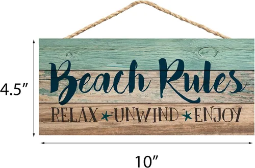Vista 6 de Beach Rules Relax Unwind Enjoy Weathered - Letrero colgante con diseño de tablones de madera (5 x 10 pulgadas)
